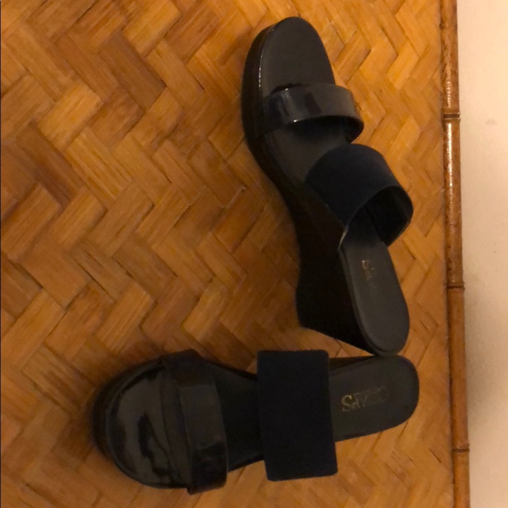 Ralph Lauren navy slide wedges.  Size 7.5